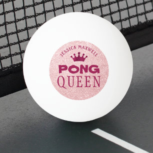 PING PONG QUEEN Pink Glitter Naam Pingpongballen