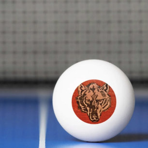 Ping Pong Tête de loup sur balle de ping-pong rouge