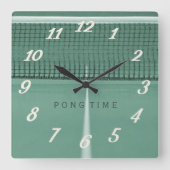 Ping Pong Time Green Table Tennis Net Design Vierkante Klok (Voorkant)