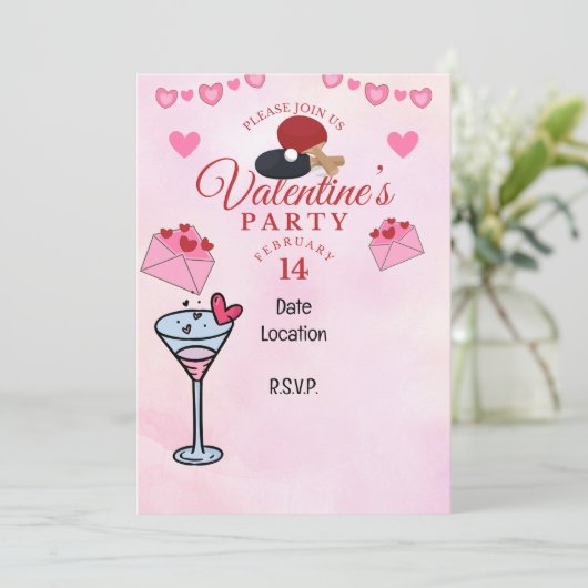 Ping Pong Valentijns's Heart Save the date Party Kaart (Staand voorkant)