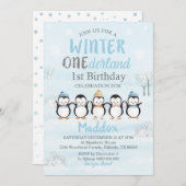 Pingouin 1er anniversaire Invitation hiver Onederl (Devant / Derrière)