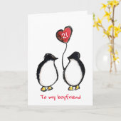 Pingouin 21e anniversaire ou toute carte de petit  (Fleur jaune)