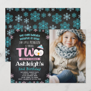 Pingouin 2e anniversaire Invitation avec photo