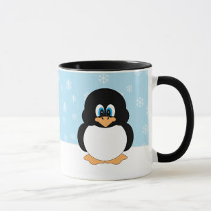 Pingouin avec la tasse de flocons de neige