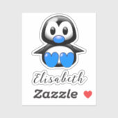 Pingouin bleu mignon Ajouter Nom Contour Sticker C (Feuille)