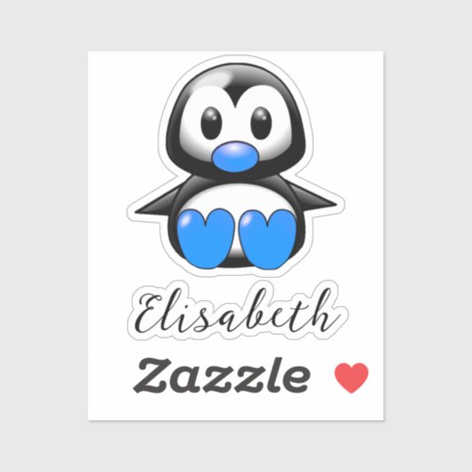 Pingouin bleu mignon Ajouter Nom Contour Sticker C (Feuille)