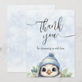 Pingouin bleu mou Carte de remerciements de neige (Devant / Derrière)