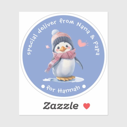 Pingouin Bleu Noël pour Enfants Étiquette cadeau (Feuille)