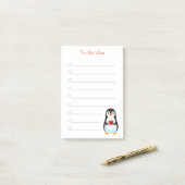 Pingouin & calligraphie sur des notes de post-it r (Sur un bureau)