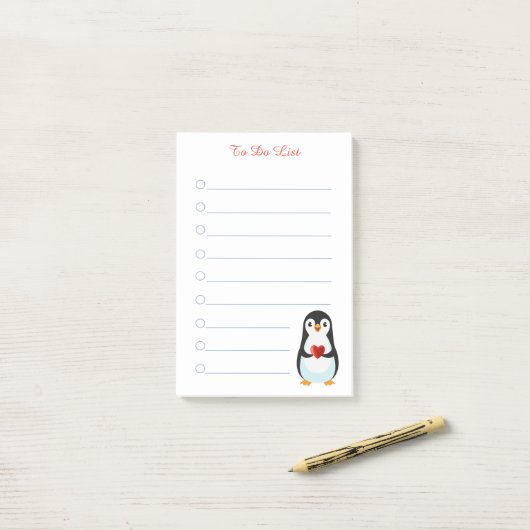 Pingouin & calligraphie sur des notes de post-it r (Sur un bureau)