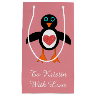 Pingouin Coeur mignon Sac cadeau personnalisé