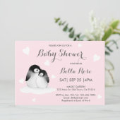 Pingouin Coeur Rose Bébé Douche Invitations (Debout devant)