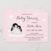 Pingouin Coeur Rose Bébé Douche Invitations (Devant / Derrière)