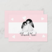 Pingouin Coeur rose Merci Cartes de notes (Devant / Derrière)