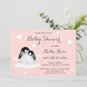 Pingouin Coeur Rose Vive Invitations de douche béb (Debout devant)