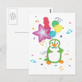 Pingouin d'anniversaire vert avec carte postale de (Devant / Derrière)