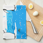 Pingouin dans la neige sur la serviette de cuisine (Quart Plié)