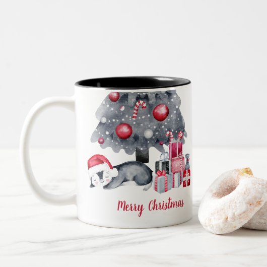 Pingouin d'aquarelle mignonne deux tonalités Mug d (Avec donut)
