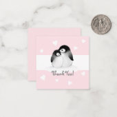 Pingouin de coeur rose Merci Carte pour notes (Devant/Arrière en situation)