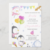 Pingouin de fête Invitation d'anniversaire (Devant / Derrière)
