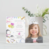 Pingouin de fête Invitation d'anniversaire avec ph (Debout devant)