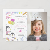 Pingouin de fête Invitation d'anniversaire avec ph (Devant / Derrière)