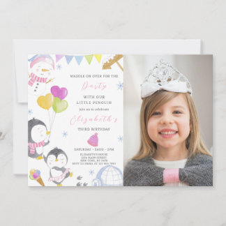 Pingouin de fête Invitation d'anniversaire avec ph