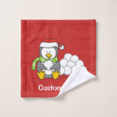 Pingouin de Noël assis avec des boules de neige (Gant de toilette)