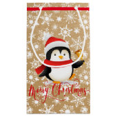 Pingouin de Noël avec cloche sur sac en papier loo (Dos)