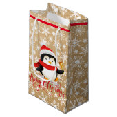 Pingouin de Noël avec cloche sur sac en papier loo (Devant Angle)