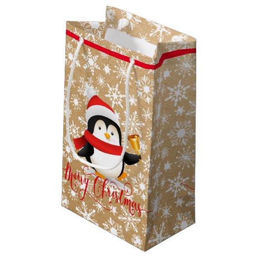 Pingouin de Noël avec cloche sur sac en papier loo (Dos Angle)