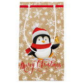 Pingouin de Noël avec cloche sur sac en papier loo (Devant)