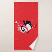 Pingouin de Noël dans un Casquette et écharpe sur (Serviette de bain)