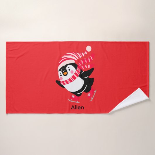 Pingouin de Noël dans un Casquette et écharpe sur (Serviette de bain)