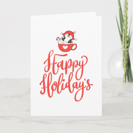 Pingouin de Noël dans une carte de vacances en cou (Devant)