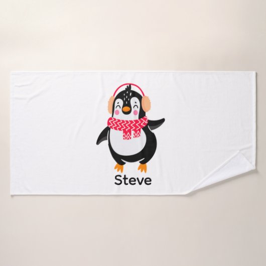 Pingouin de Noël Jolly en écharpe avec des bouffée (Serviette de bain)