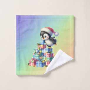 Pingouin de Noël mignon avec carte cadeau et lumiè