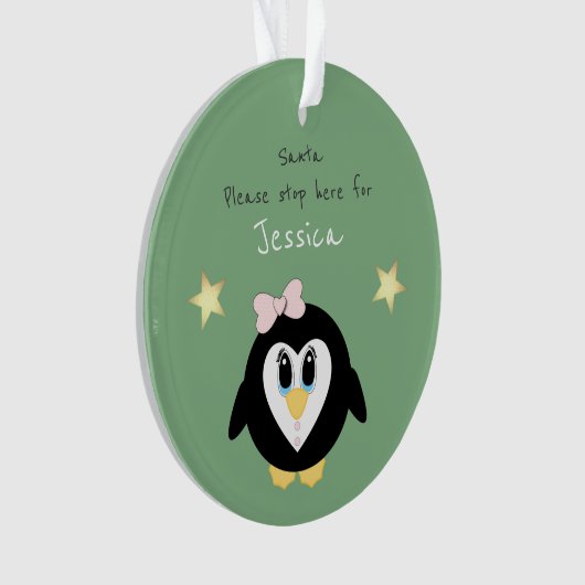 Pingouin de Noël Père Noël s'arrête ici vert (devant)