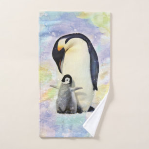 Pingouin d'empereur avec l'aquarelle de bébé
