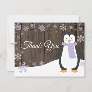 Pingouin d'hiver Carte de remerciements pourpre