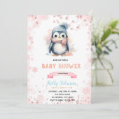 Pingouin d'hiver fille douche invitation anniversa (Debout devant)