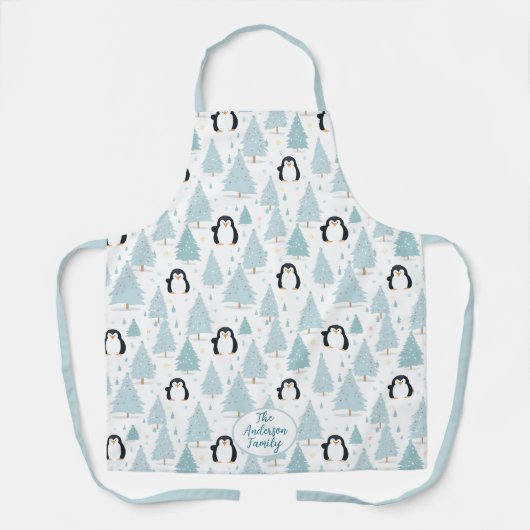 Pingouin d'hiver mignon Tablier bleu (Recto)