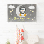 Pingouin fond Lune Étoiles de nom jaune bannière (En situation)