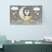 Pingouin fond Lune Étoiles de nom jaune bannière (Salon professionnel)