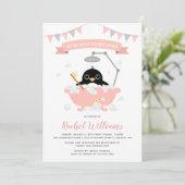 Pingouin Girl en rose Baignoire Douche Invitation (Debout devant)