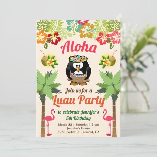 Pingouin hawaïen mignon | Luau Invitation de fête (Debout devant)