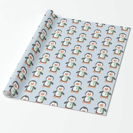 Pingouin mignon en papier cadeau bleu et vert (Déroulé)