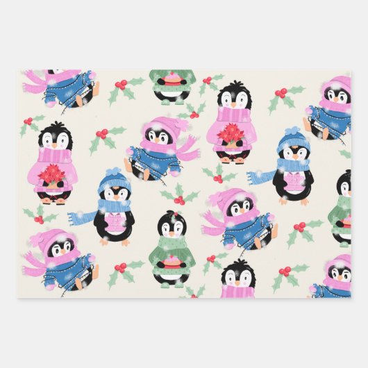 Pingouin mignon et rayures Motif papier d'envelopp (Devant)