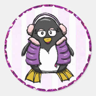 Pingouin mignon pourpre avec Stickers Bouffées ore