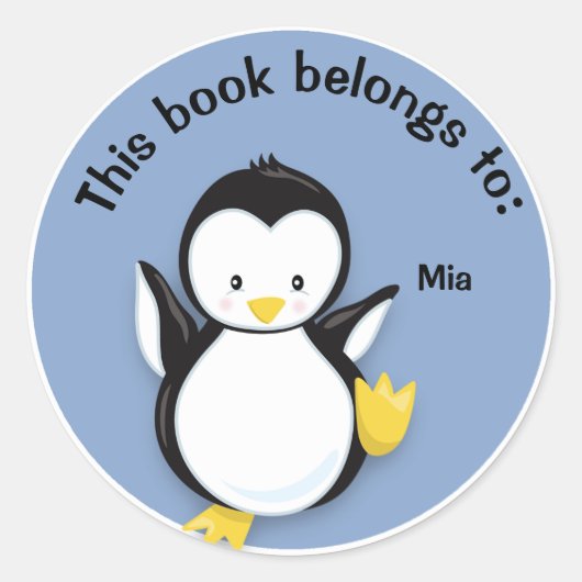 Pingouin mignon sur Blue Book Nom Plaque Sticker (Devant)